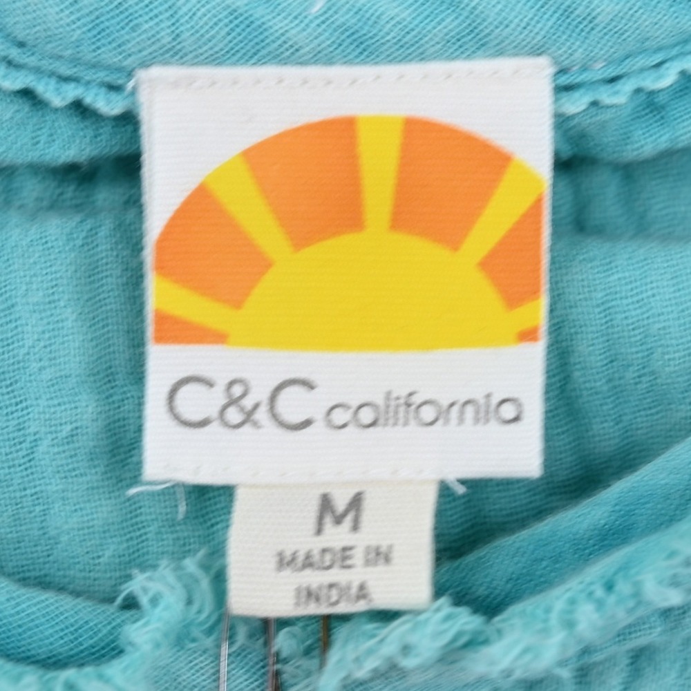 100% Cotton NWT C&C California Turquoise Gauze Boho Ruffle Peplum Blouse SZ M - Picture 2 of 11